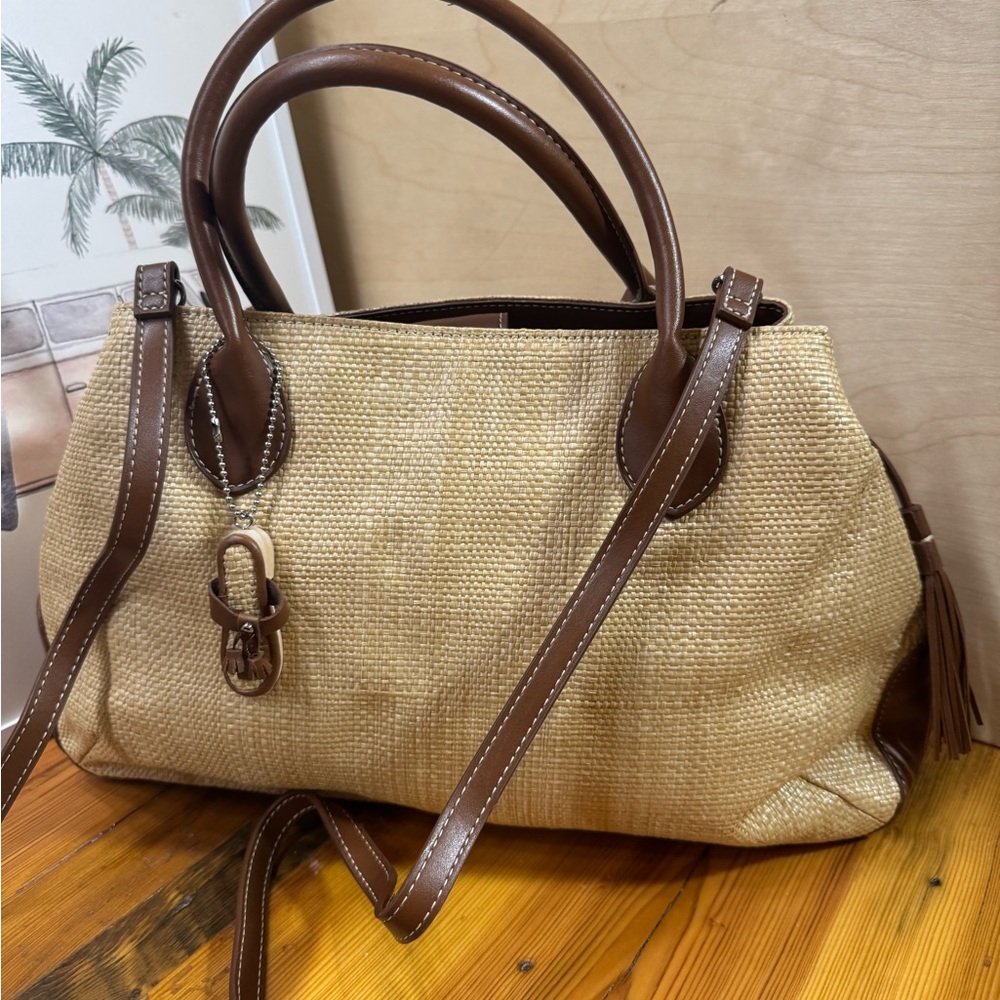 Etienne Aigner Natural Straw Tote with Brown Leather Trim - Picture 2 of 14